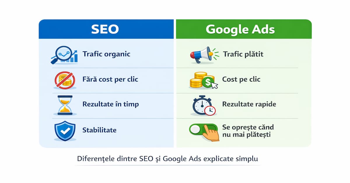 SEO vs Google Ads diferențe între trafic organic și trafic plătit