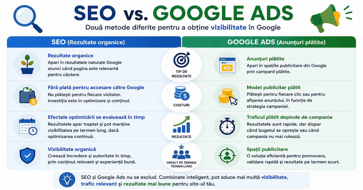 trafic organic prin SEO și Google Ads