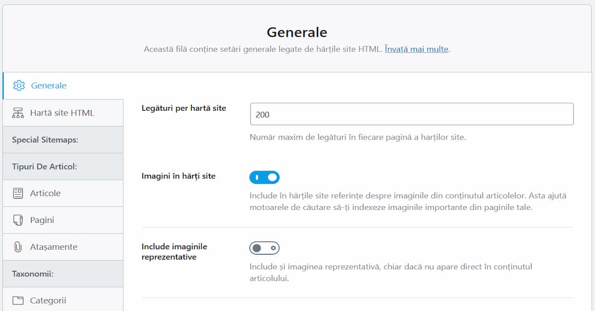 setări hartă site HTML RankMath WordPress