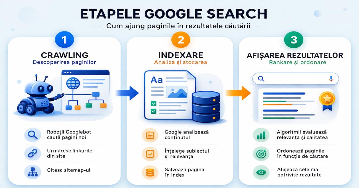 Etapele Google Search: crawling, indexare și afișarea rezultatelor