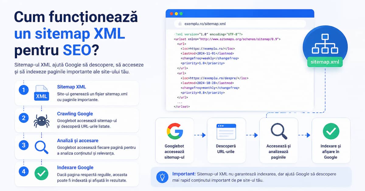 Cum funcționează un sitemap XML pentru crawling și indexare Google