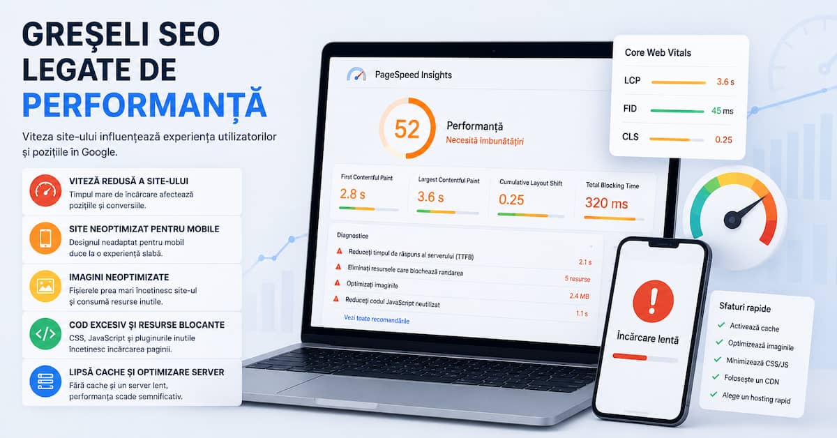 Greșeli SEO legate de performanță și viteza unui site