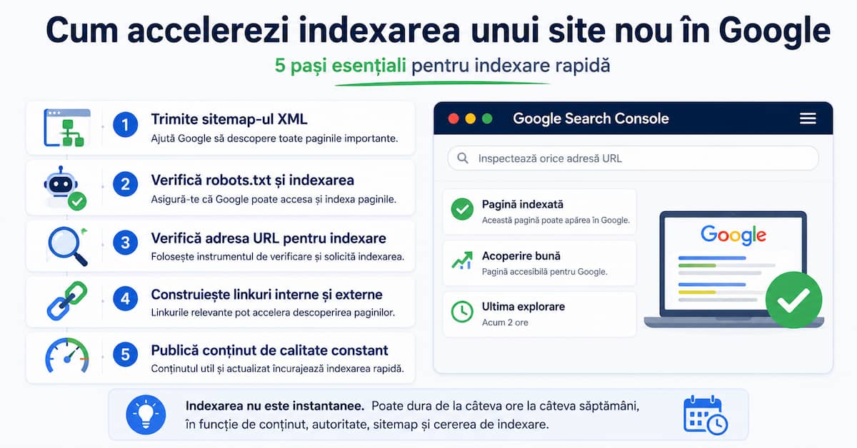 pași recomandați pentru indexare Google și descoperirea unui site nou