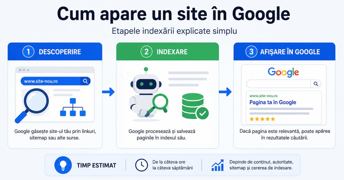 procesul prin care un site nou în Google este descoperit și indexat