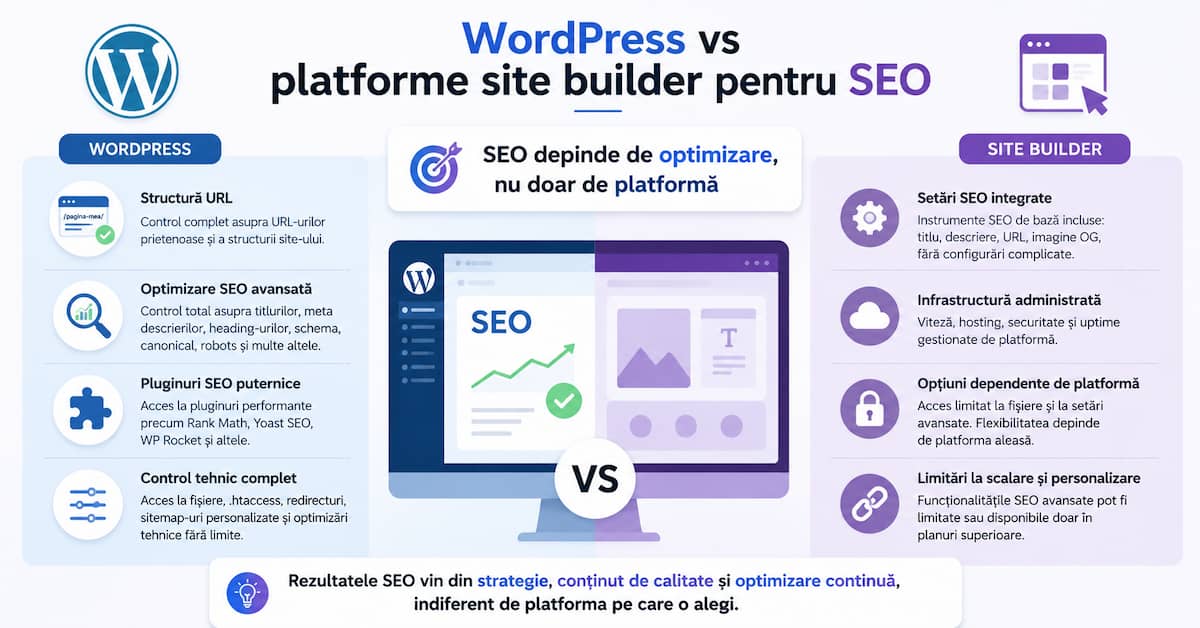 comparație SEO WordPress și site builder