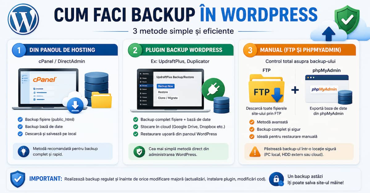 cum faci backup în WordPress