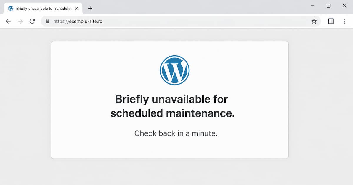 Eroarea Maintenance în WordPress afișată după o actualizare întreruptă