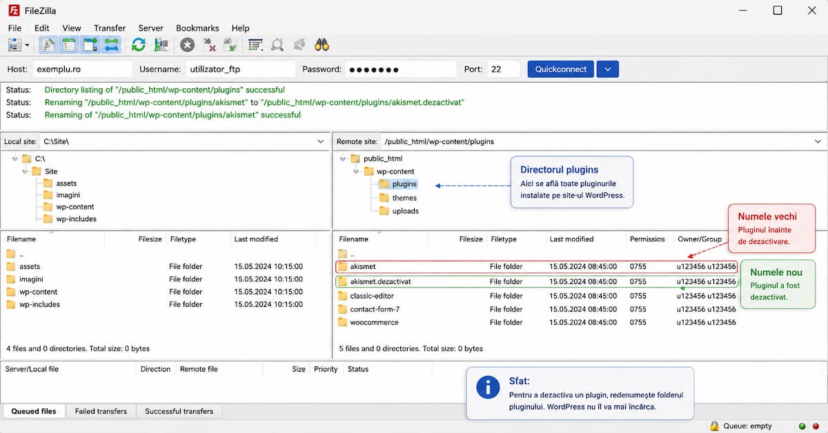 FileZilla pentru administrarea fișierelor WordPress